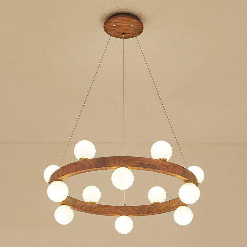 Contemporary Wood Hanging Light Fixtures Rounded Chandelier for Dining Room