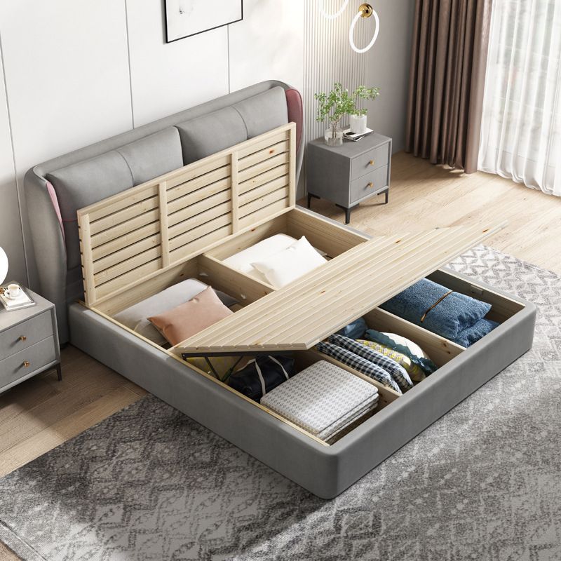 Modern Grey Wingback Bed with Tufted Rectangle Headboard and Metal Legs