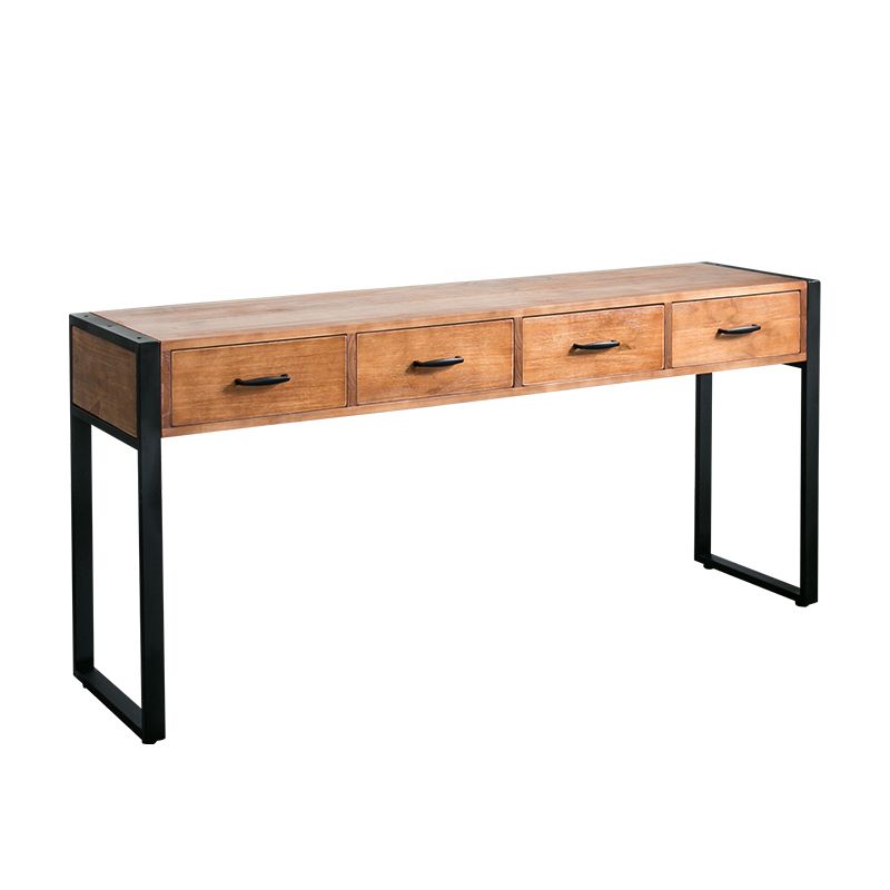 Modern Rectangular Console Table Metal Console Sofa Table in Brown