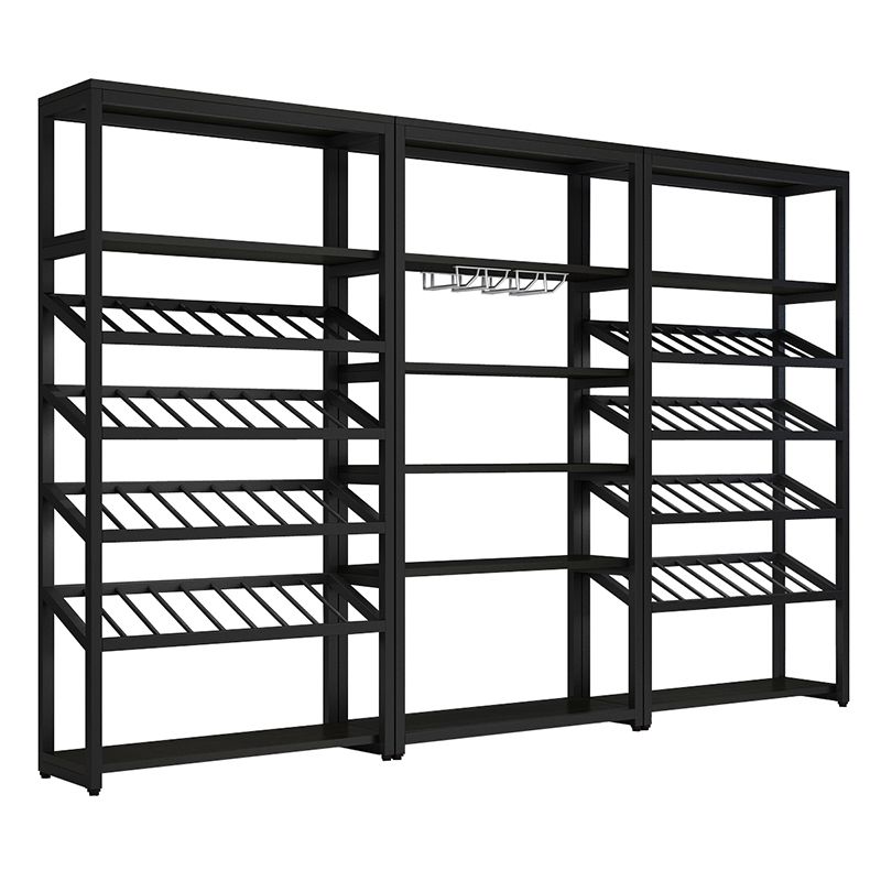 Metal Floor Wine Bottle & Glass Rack Modern Wooden Wine Holder for Kitchen