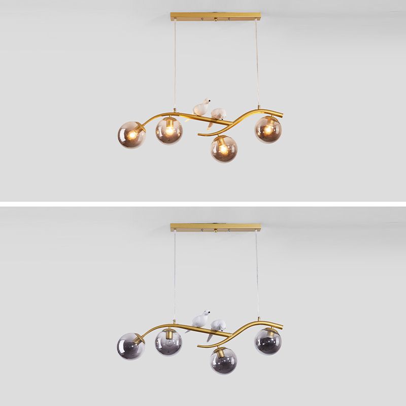 4-Lights Island Light Modern Style Island Hanging Light with Glass Shade for Living Room