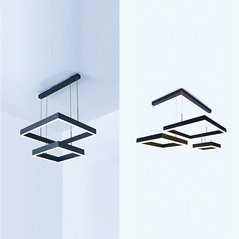 Rectangular Contemporary Chandelier Light Fixtures Restaurant Hanging Chandelier with Acrylic Shade