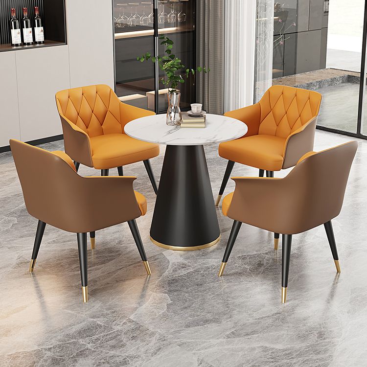 Glam Metal Dining Room Chairs Faux Leather Dining Arm Chair for Home Use