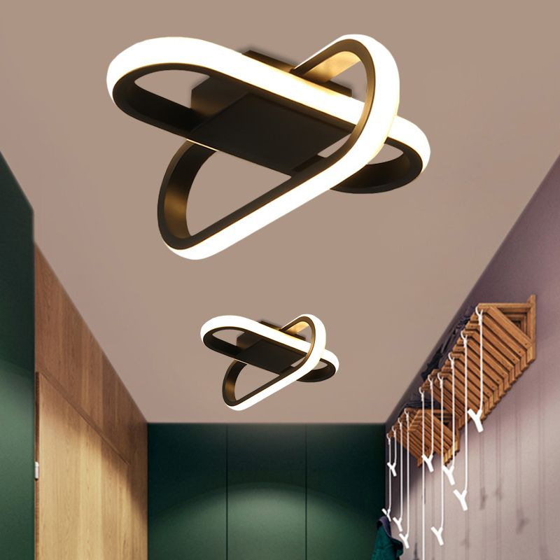 Hotel LED inbouwlamp moderne zwart/witte plafondlamp met gekruiste langwerpige acrylkap in warm/wit licht