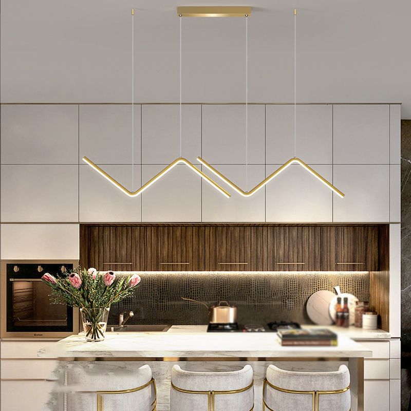 Linear Shape Chandelier Lighting Modern Style Metal 2 Lights Island Lamp in Gold/Black