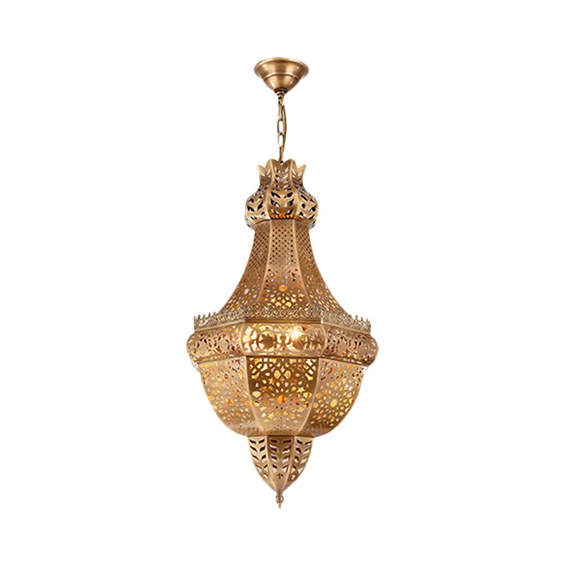 Basket Metal Chandelier Light Arab 4 Heads Restaurant Pendant Lighting Fixture in Brass