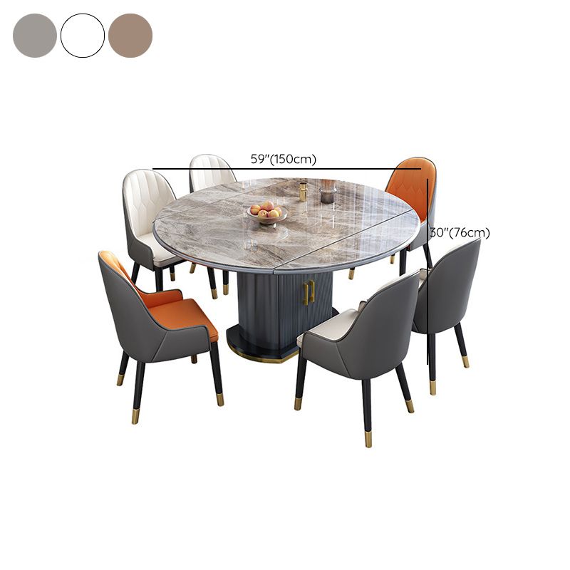 Contemporary Storage Pedestal Dining Table Round Extendable Dinner Table for Home