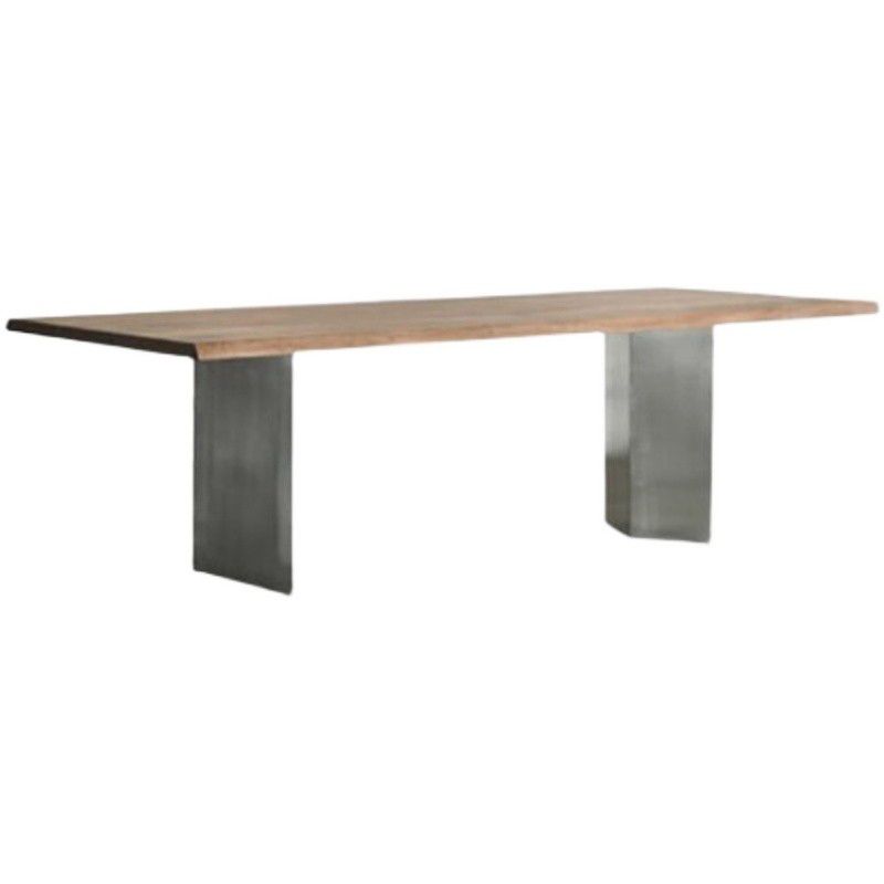 Industrial Pine Wood Table for Restaurant Rectangle Dining Table with Metal Double Pedestal