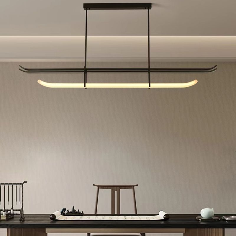 Contemporary Hanging Light Black LED Island Light Fixture with Metal for Dining Room