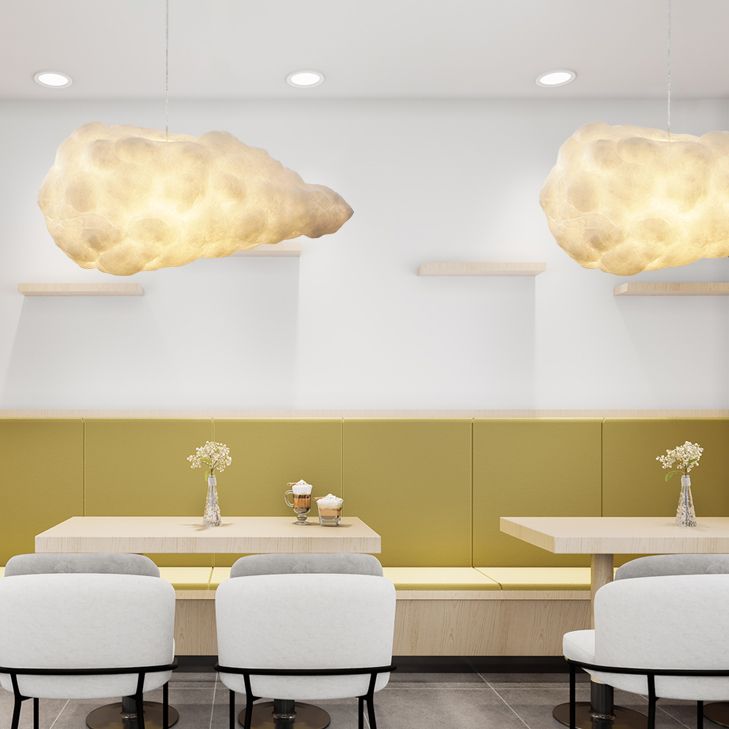 White 1-Light Modern Hanging Lamp Kit Cloud Silk Pendant for Dining Room