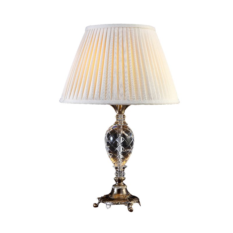 Table en cristal à nuance plissée campagne légère lampe de nuit de chambre à coucher unique en beige