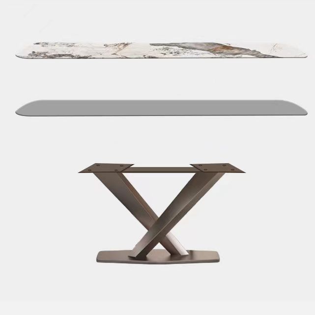 Mesa de lujo tradicional de acero inoxidable Mesa de piedra sinterizada con base de pedestal