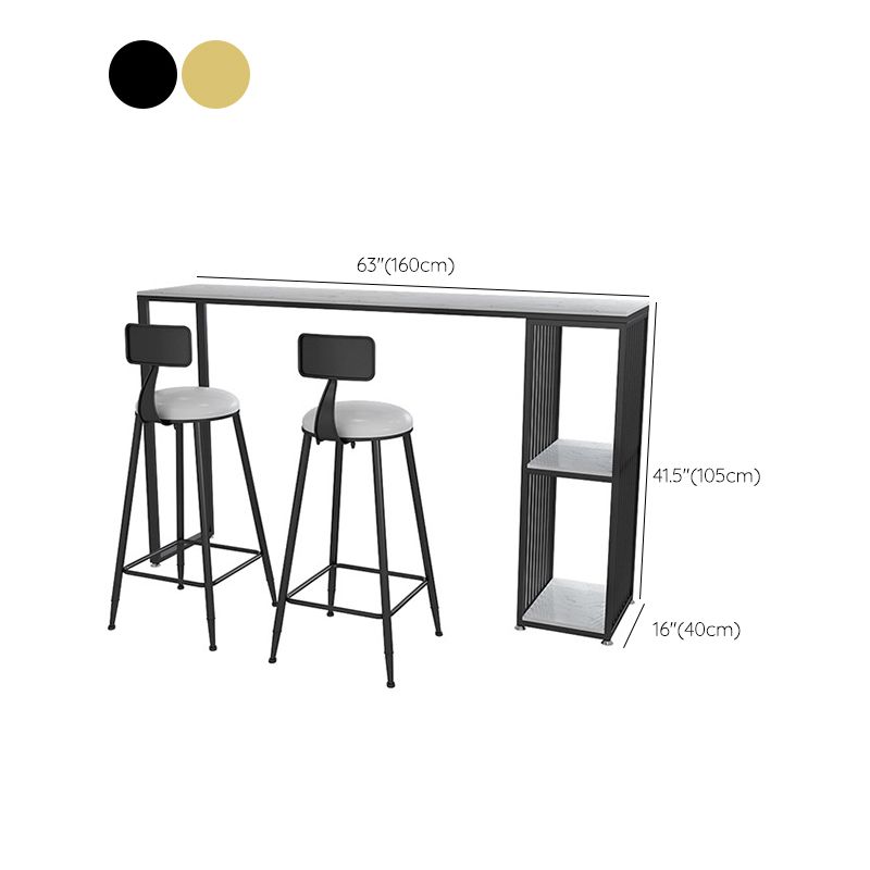 Modern Rectangle Stone Bar Table Metal Base Dining Table with Storage Shelves