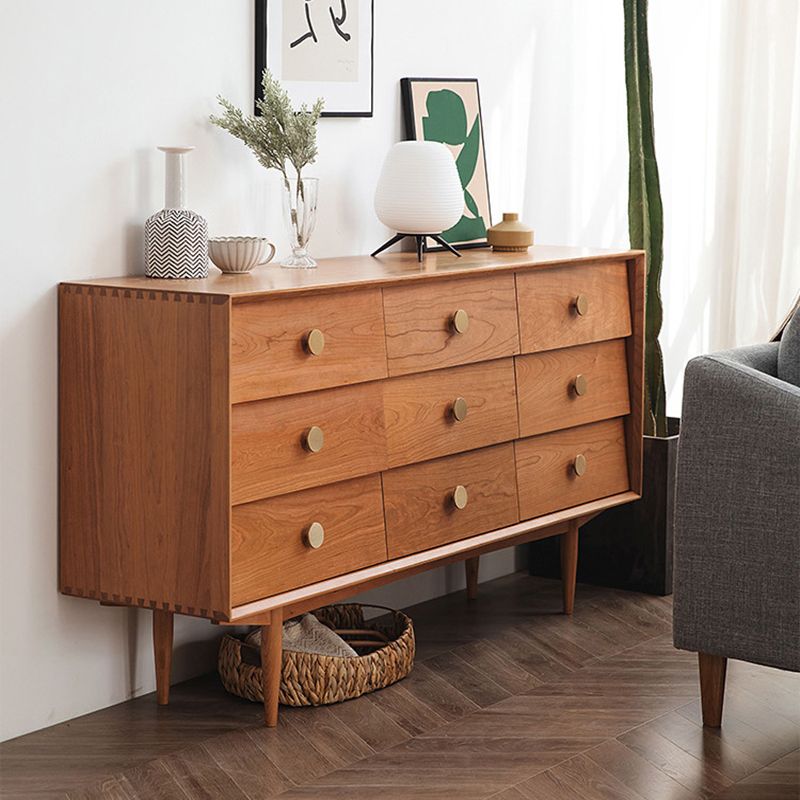 Modern Rectangle Pine Accent Chest 9 - Drawer Straight Legs Chest