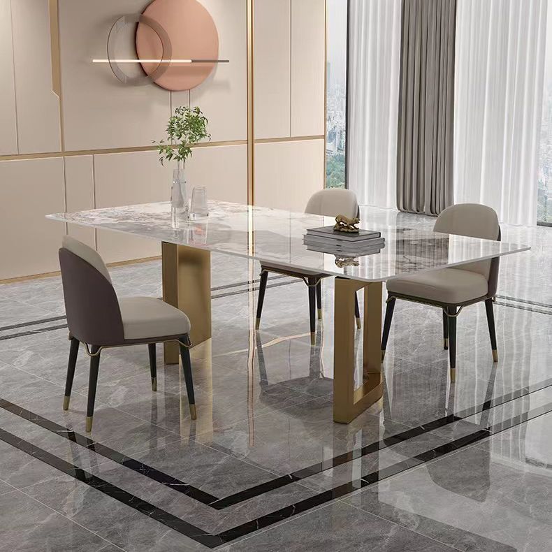 High Gloss Beige Dining Table Set 1/4/5 Pcs Dinette Set with Leather Chairs