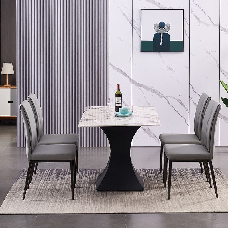 Moderne zeitgenössische Leder -Parsons -Stuhlseite Essstühle mit Metallbeinen