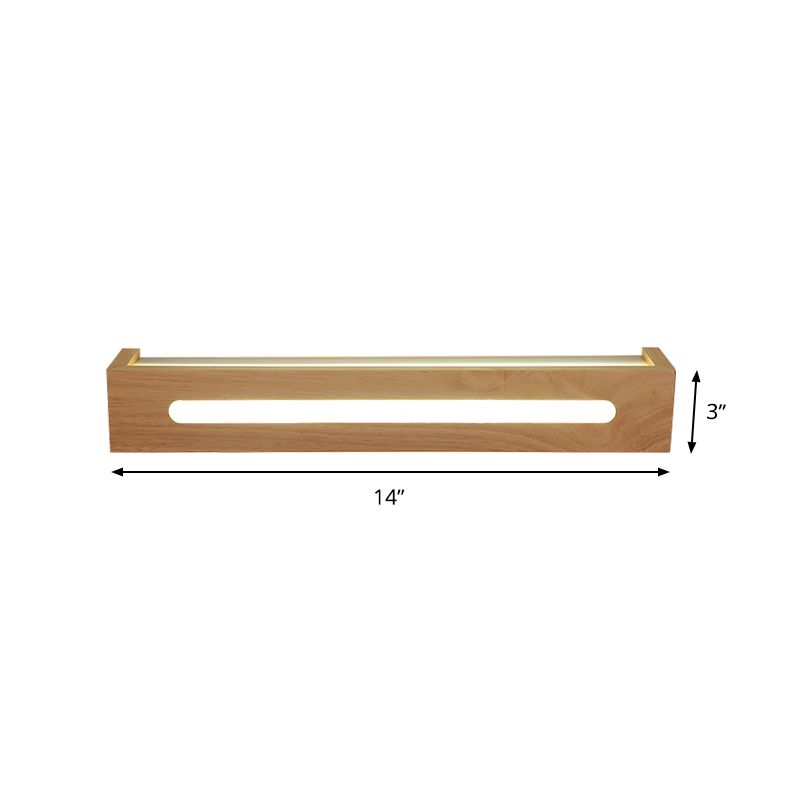 Rectangular LED Wall Sconce Minimalist Wooden 14"/18"/21.5" Wide 1 Light Bath Vanity Light with Diffuser in Warm/White Light