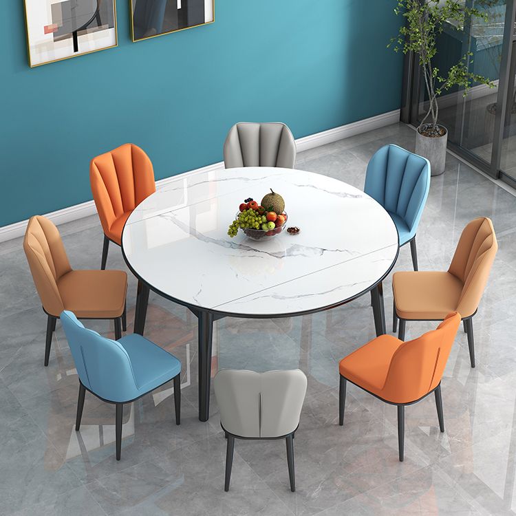 Tavolo da pranzo in pietra sinterizzato in stile moderno tavolo a goccia rotonda con base di legno