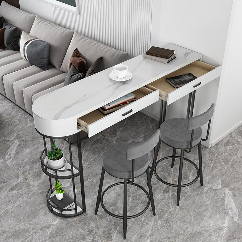 Stone Indoor Glam Bar Dining Table Iron Double Pedestal Bistro Table with Drawer