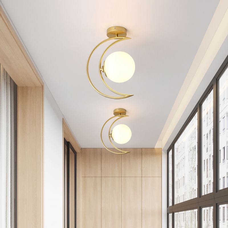 Moon Shape Aisle Ceiling Light Fixture Glass Nordic Semi Flush Light Fixture