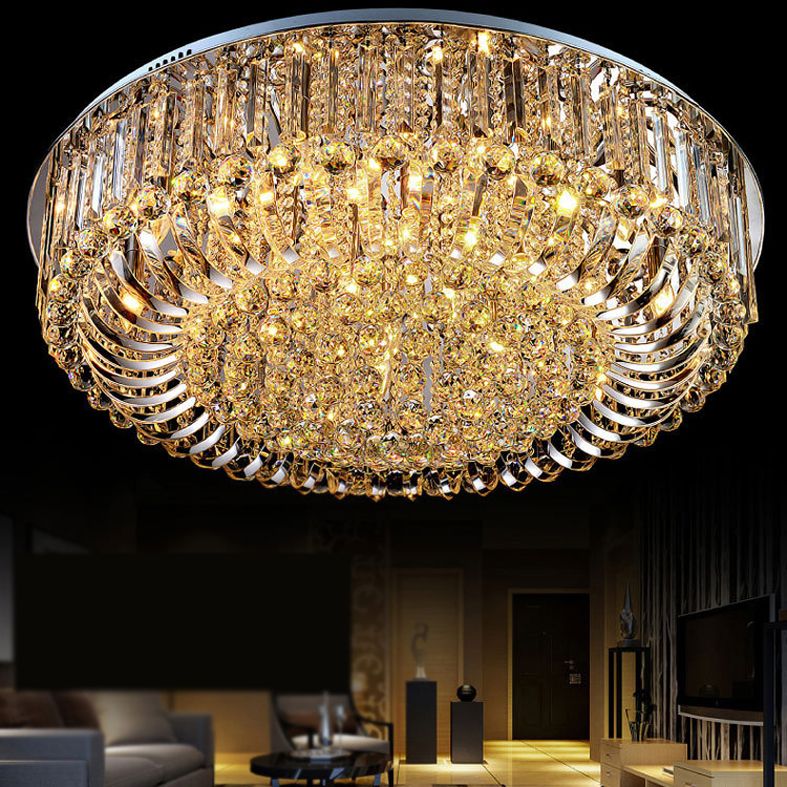 Contemporary Flush Mount Light Multi Head Clear Crystal Ceiling Lamp for Bedroom