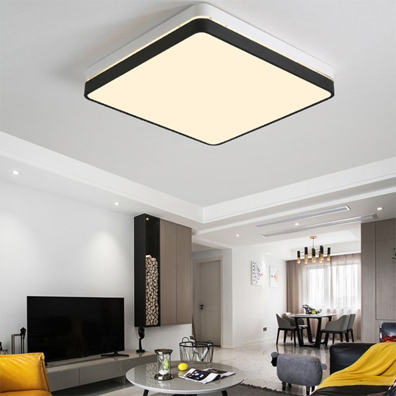 Black and White Square Ceiling Light Modern Simple Acrylique Shade LED Flush Lighting for Bedroom