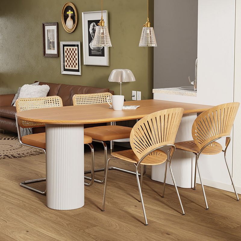 Solid Wood Dining Table Double Pedestal Dinner Table for Dining Room
