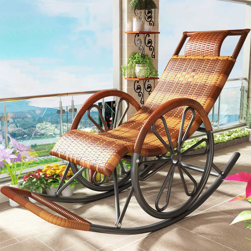 Mid-Century Modern Rattan Rocking Chair Metal Rocking Chair for Living Room