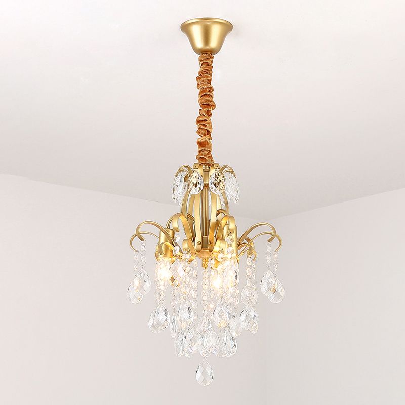 Éclairage de suspension de bras incurvé or moderne 3/7 lumières Crystal Drip lustre luminaire pour le salon