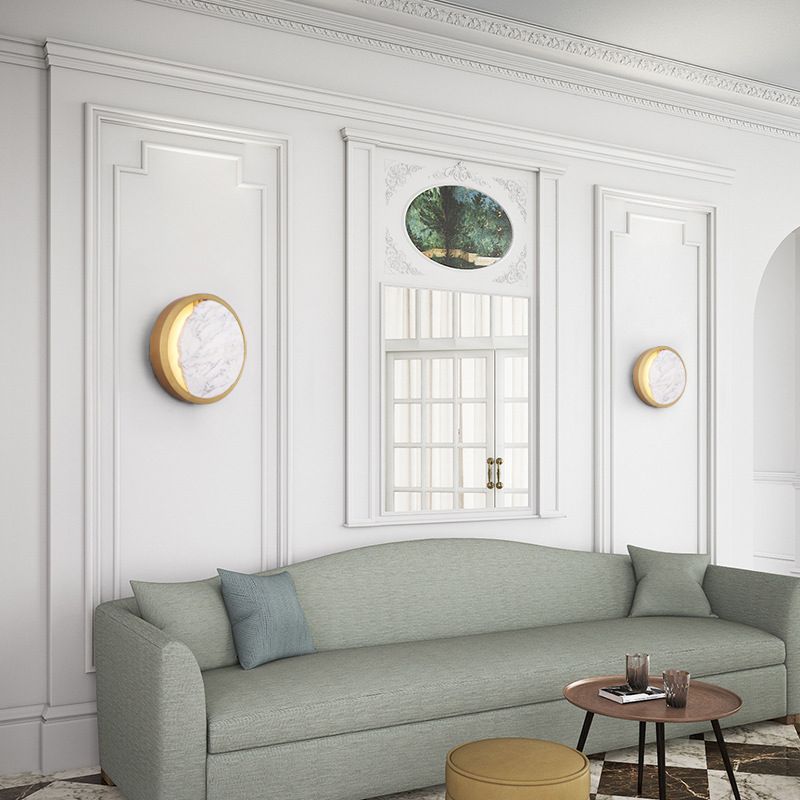 Éclairage d'applications de lune Postmodern Marble Gold LED LEMINE MURS ALIMENTATION avec anneau métallique pour le chevet