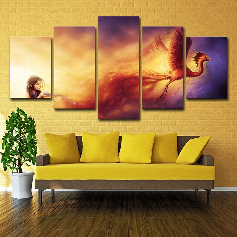 Phoenix Nirvana Canvas Art Kids Style Multi-Piece Girls Bedroom Wall Decor in Yellow