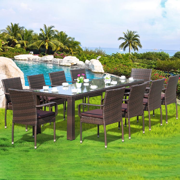 Outdoor Patio Dining Table Set 1/9/11 Pcs Plastic Wicker Frame Patio Table and Chairs