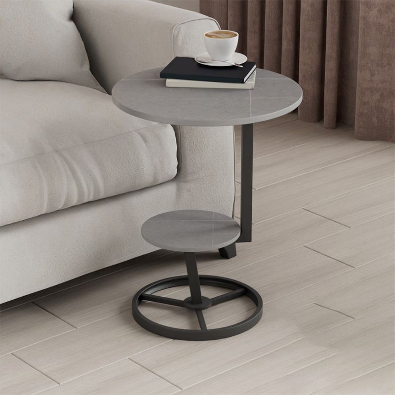 Modern Abstract Corner Table Round Slate Side End Table for Living Room