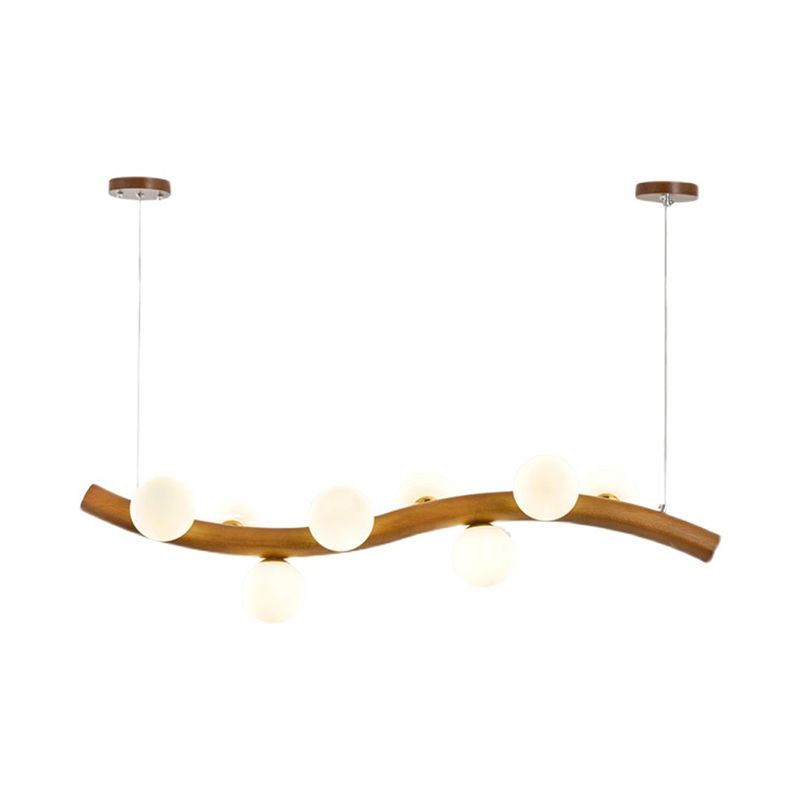 Contemporary 6/8/10-Light Brown Kitchen Island Lighting Wooden Island Pendant Lighting