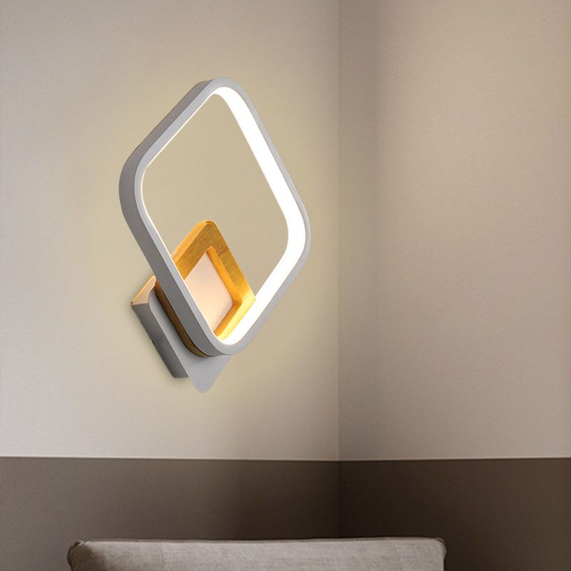 Rhombus blanc Lumière moderniste moderniste applique murale acrylique avec détail en bois en lumière blanche / chaude