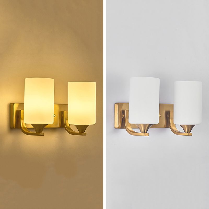 Simple Wall Sconce Cylinder Wall Light Fixture in Gold for Bedroom