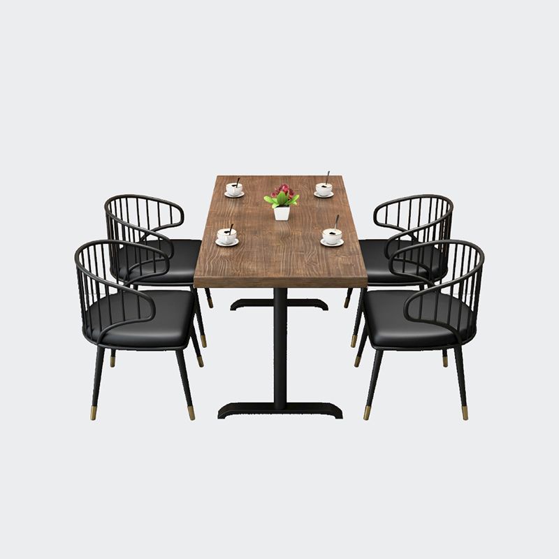 Solid Wood Dining Table Industrial Square Dining Table with Metal Base