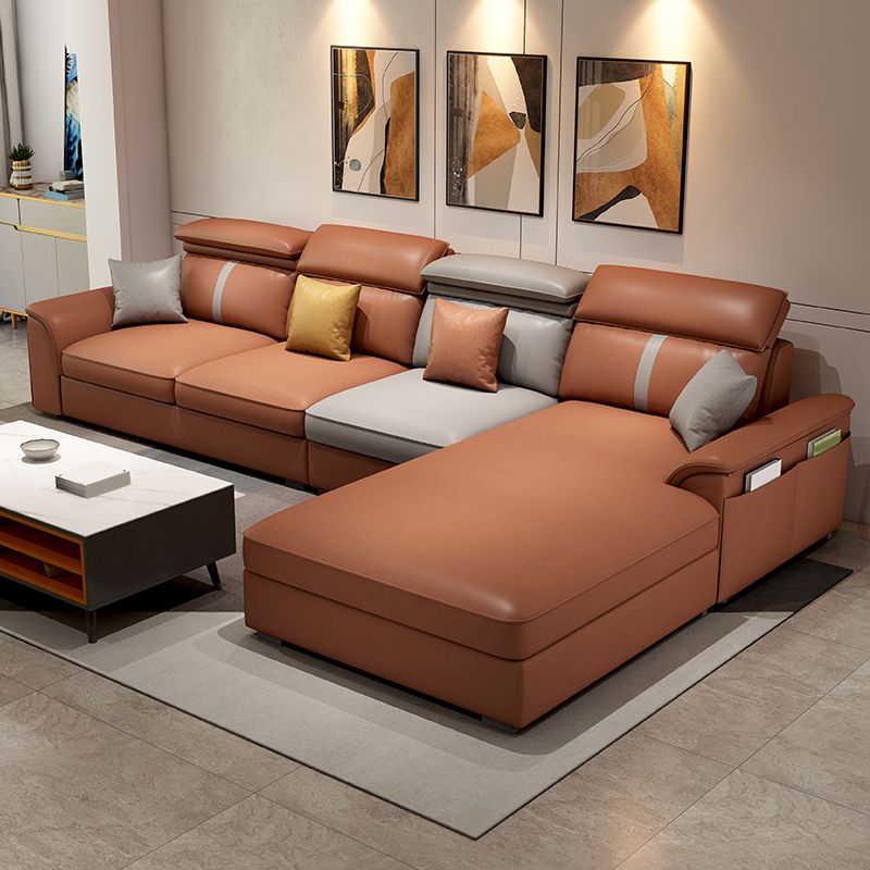 37.4"H 4-seater Pillow Top Arm Faux Leather Sofa& Chaise for Living Room