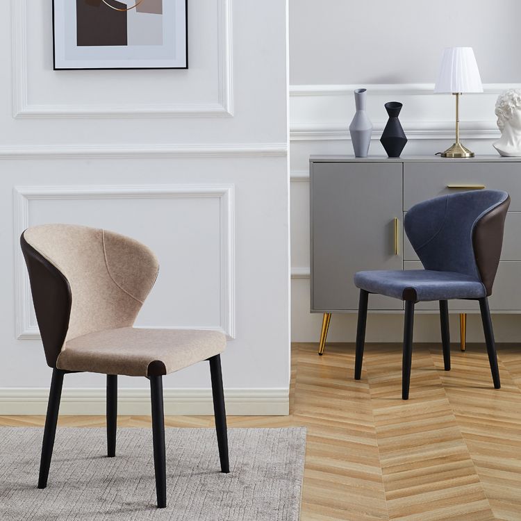 Silla lateral de comedor contemporánea con acabado mate, respaldo de cuero, silla de comedor