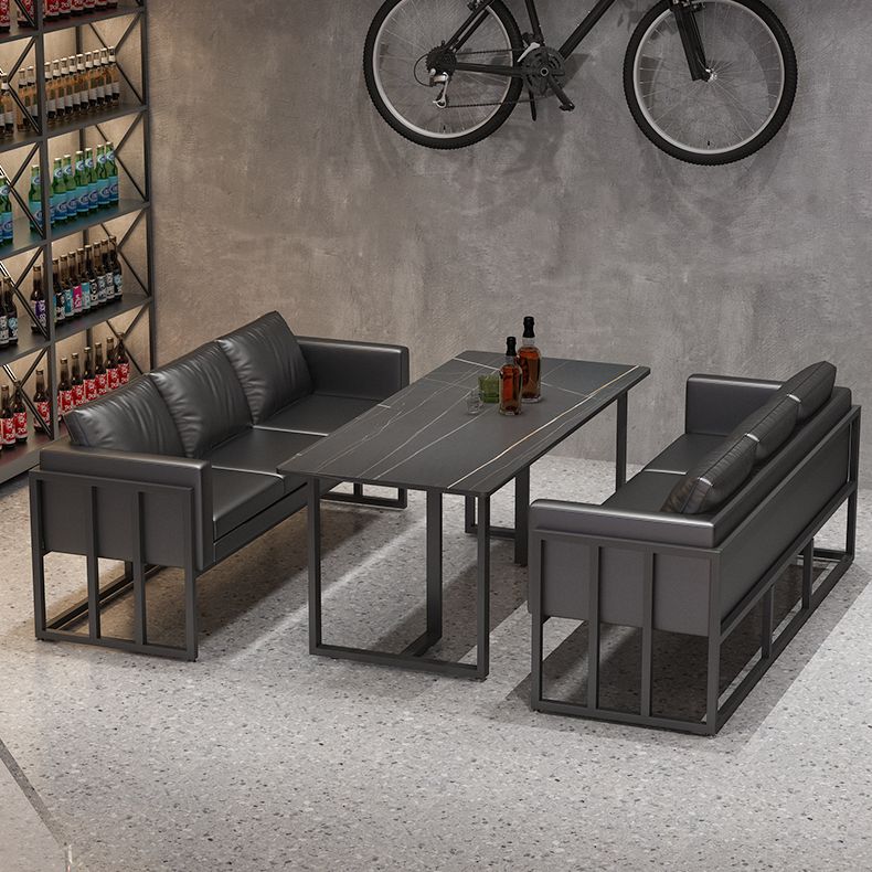 Industrial Style Black Dining Table Sintered Stone Dining Table with Black Frame