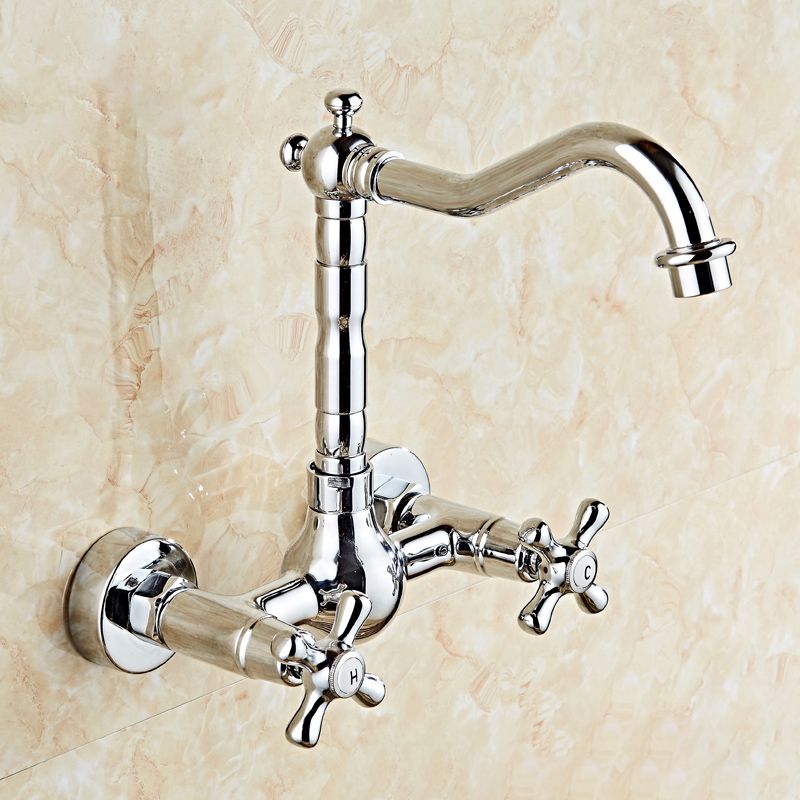 Industrial Wall Mounted Bathroom Faucet Cross Handles Lavatory Faucet