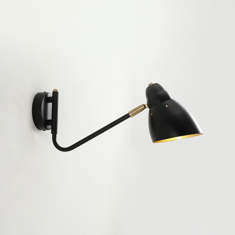 Black 1 Light Wall Lamp Farmhouse Metallic Angled Arm Sconce Light with Dome Shade