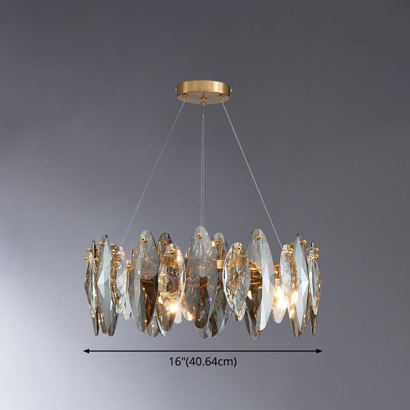 Leaf Shaped Suspension Lamp Postmodern Smoke Grey Glass Restaurant Island Light in Gold