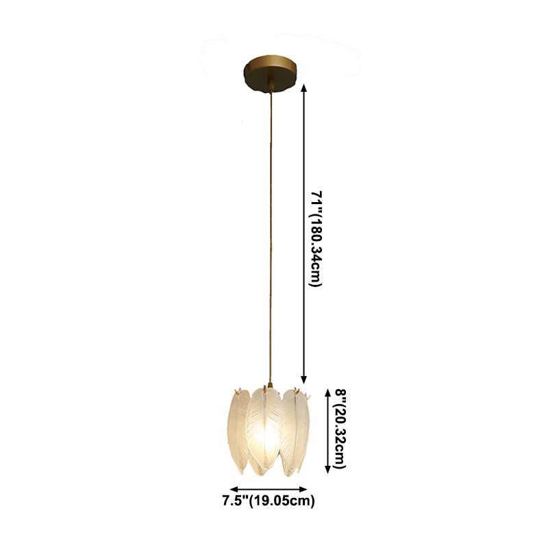1-Light Feather Drum Shade Hanging Lamp, Contemporary Ribbed Glass Hanging Light