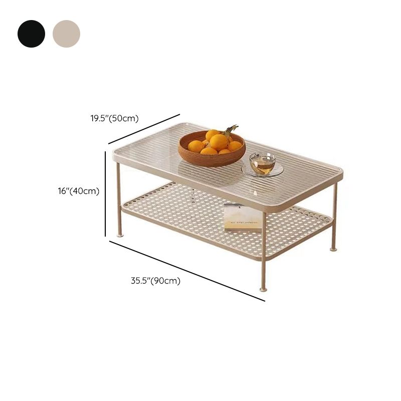 4 Legs Coffee Table Contemporary Glass Top Coffee Cocktail Table with Shelf