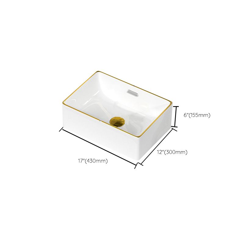 Traditional Vessel Sink Rectangular Porcelain with Overflow And Drain Assembly Wash Stand
