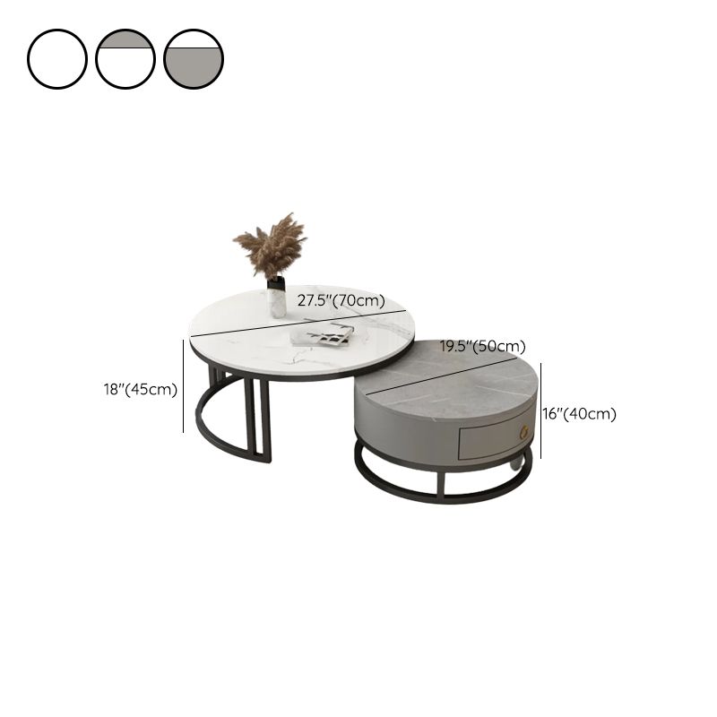 Glam Nesting Coffee Table Set Frame Round Slate Coffee Table with Drawer