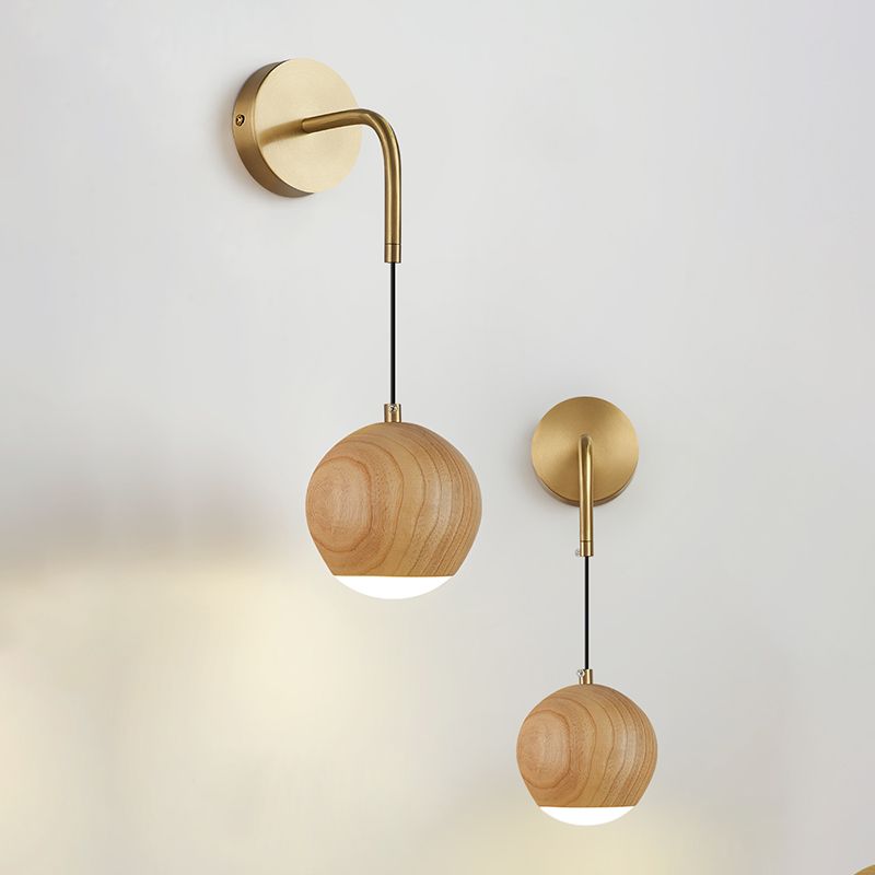 Hölzerne Globus Wandhängerlampe Nordic 1 Kopf Nachtwandmontage Licht montiert