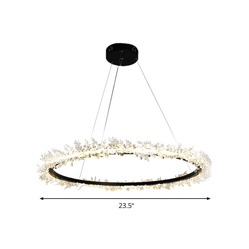 Rond plafond kroonluchter modernistisch gesneden kristal 16 "/23.5" /31,5 "brede led zwart hangend hanglamp in warm/wit licht