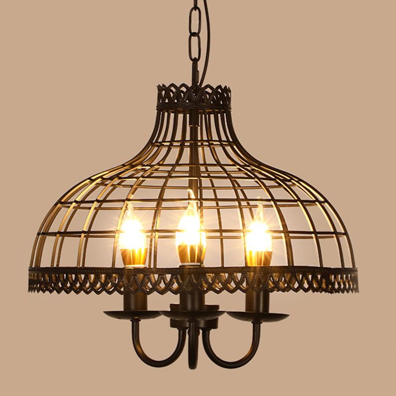 Caged Metal Chandelier Light Fixture Industrial Restaurant Pendant Chandelier in Black